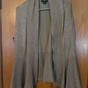 Liz Claiborne Taupe Open-Front Shawl Cardigan